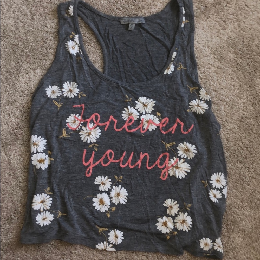 Grey floral cropped tank top